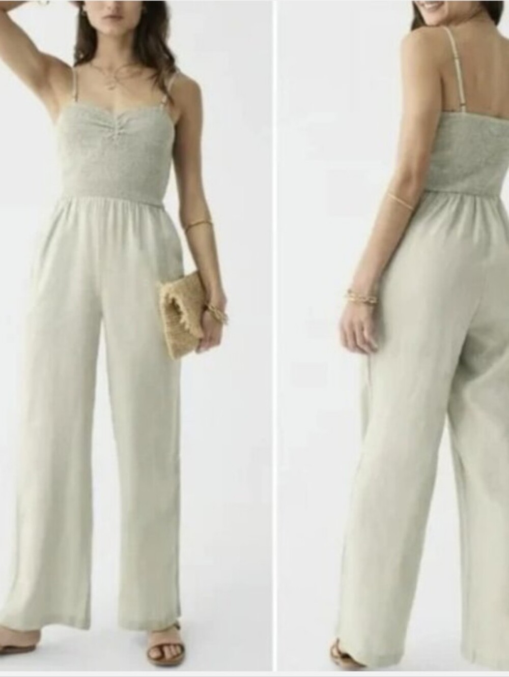 Faherty Mandy Smocked Wide-Leg Jumpsuit Medium - Picture 2 of 4